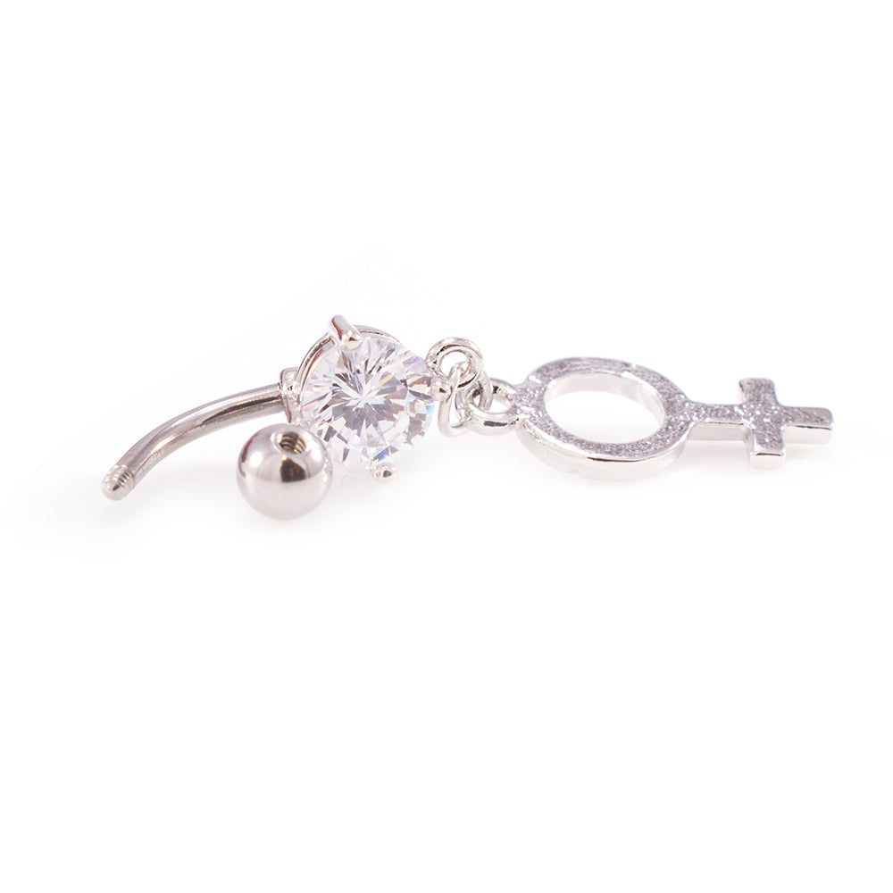 Surgical Steel 14 Gauge Belly Ring Clear CZ Female Symbol Sign - photo 3