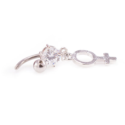 Surgical Steel 14 Gauge Belly Ring Clear CZ Female Symbol Sign - photo 3