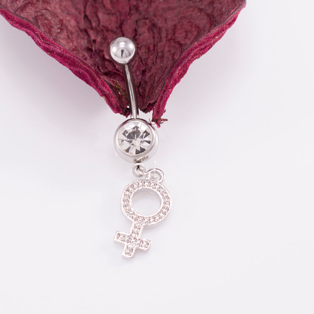 Surgical Steel 14 Gauge Belly Ring Clear CZ Female Symbol Sign - photo 4