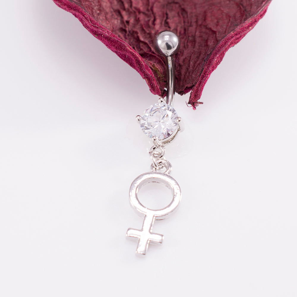 Surgical Steel 14 Gauge Belly Ring Clear CZ Female Symbol Sign - photo 6