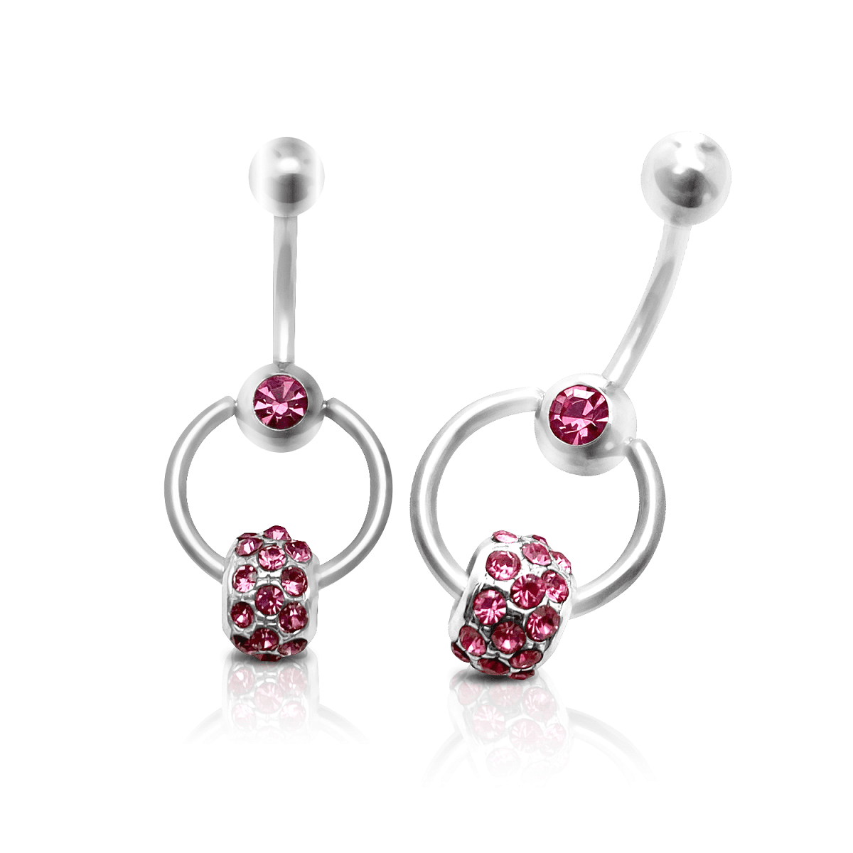 Surgical Steel Belly Ring with Door Knocker and Pink CZ - photo 2