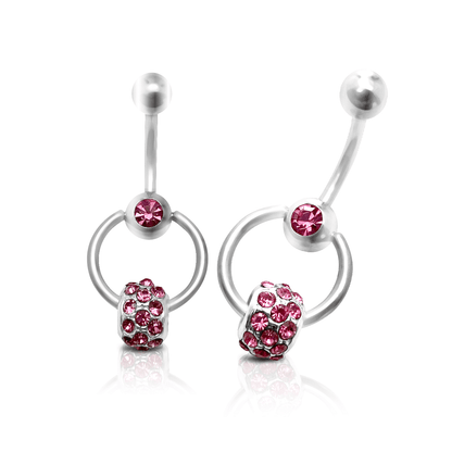 Surgical Steel Belly Ring with Door Knocker and Pink CZ - photo 2