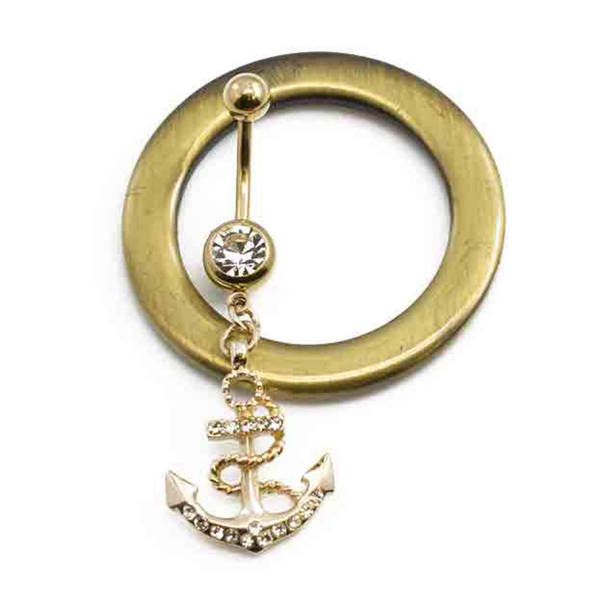Gold Ion Plated Surgical Steel 14 Gauge Belly Ring with CZ Anchor - photo 2