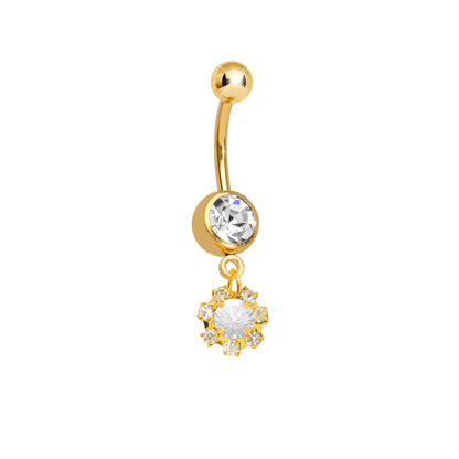 Gold Ion Plated Surgical Steel Belly Ring with CZ Cluster Dangle - photo 2