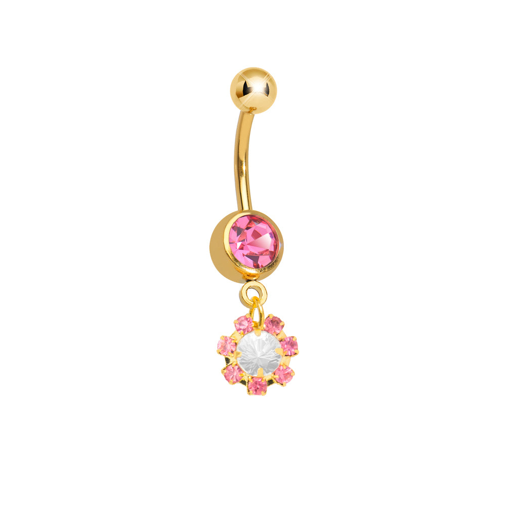 Gold Ion Plated Surgical Steel Belly Ring with CZ Cluster Dangle - photo 3