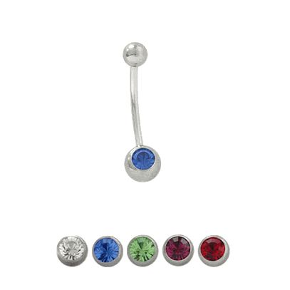 Surgical Steel 18 Gauge Belly Ring with Jewel - 10mm