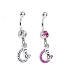 Surgical Steel 14 Gauge Belly Ring with CZ Horseshoe & Luck Charm