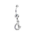 Surgical Steel 14 Gauge Belly Ring with CZ Horseshoe & Luck Charm