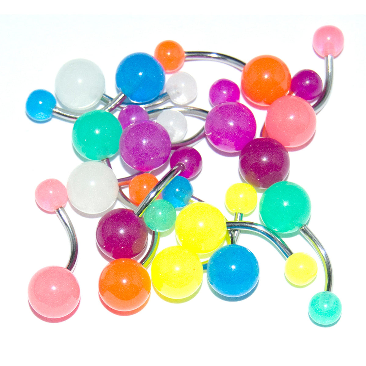 Surgical Steel Belly Button Ring 14 Gauge UV Glow Acrylic - 16 Pack - Kruelty