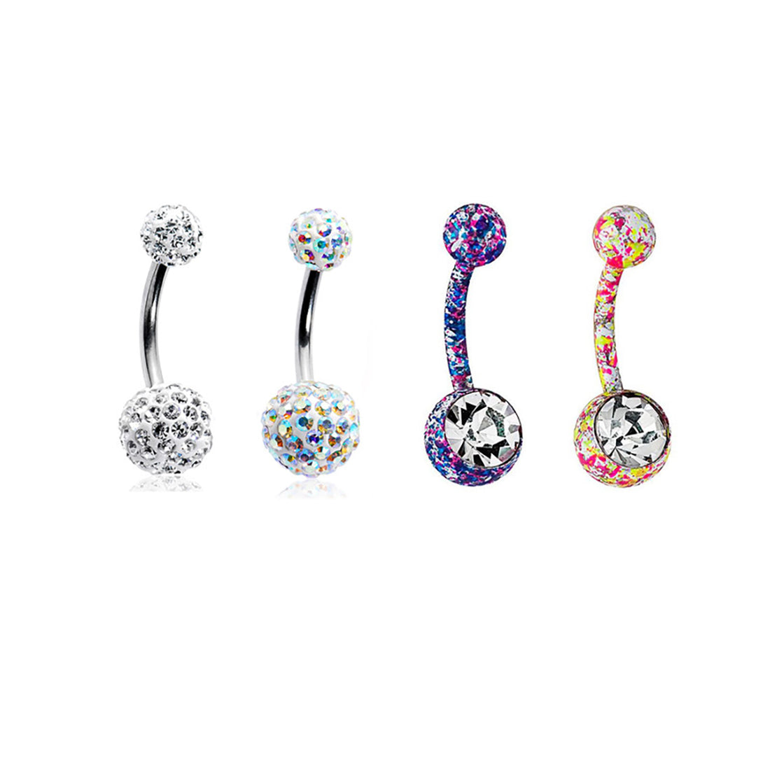 Surgical Steel Belly Button Ring 14 Gauge 2 Styles / 4 Colors - 4 Pack - Kruelty
