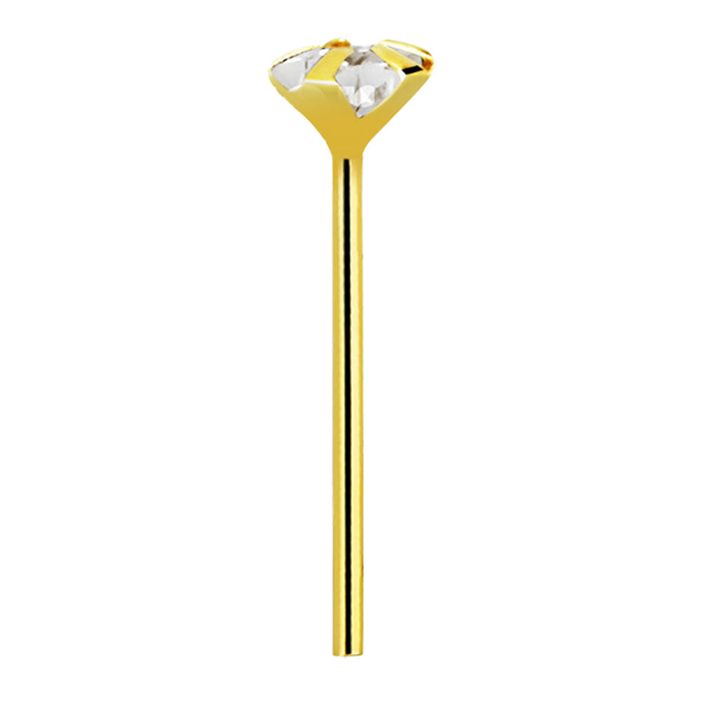 14K Solid Gold Bendable Fishtail Nose Stud 22G with CZ - 4 Shapes - photo 5