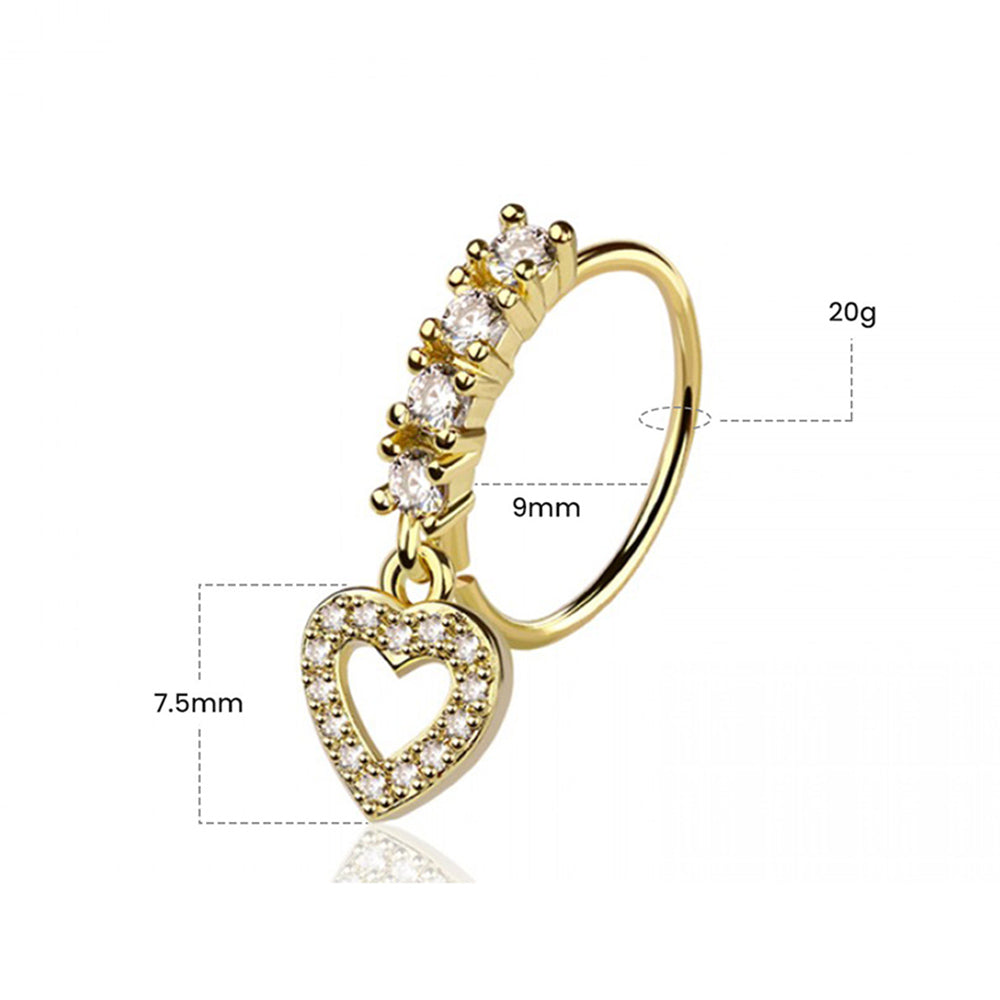 Surgical Steel Bendable Nose Hoop 20G with Dangle Heart CZ - 2 Colors - photo 2
