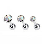 Surgical Steel 16 Gauge Aurora Bezel CZ Barbell Earrings - 3 Pack