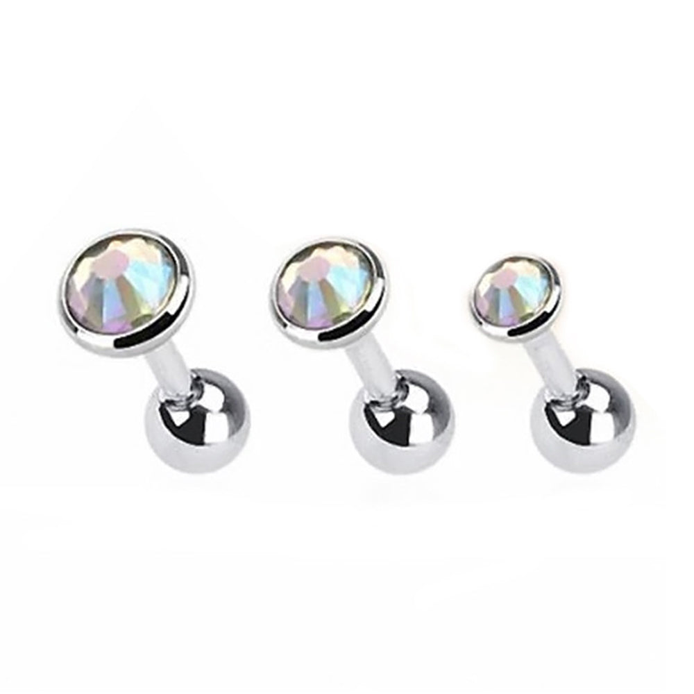 Surgical Steel 16 Gauge Aurora Bezel CZ Barbell Earrings - 3 Pack
