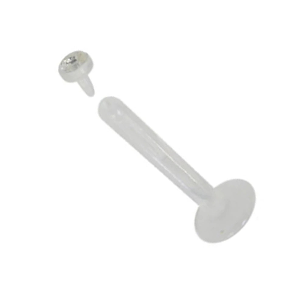 Acrylic Bioflex 14 Gauge Push In Labret Stud with Bezel CZ