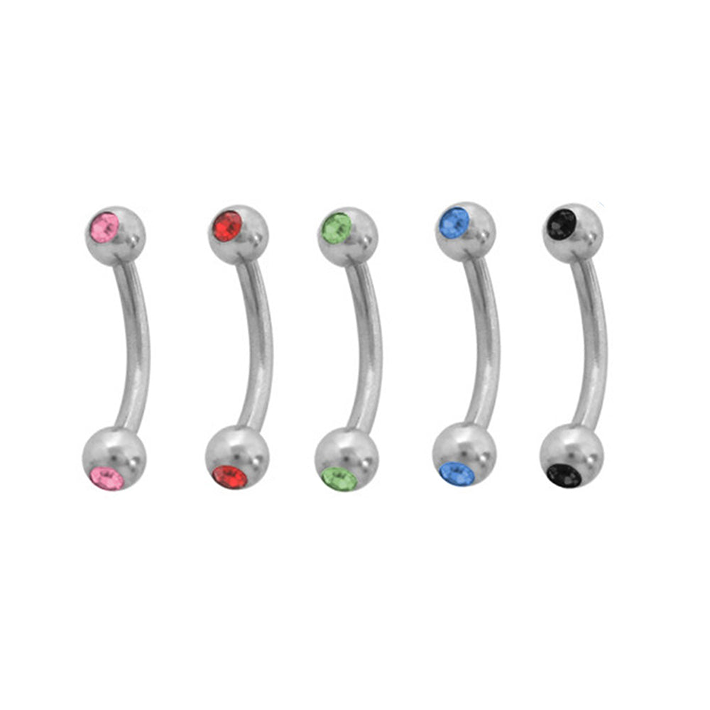 Surgical Steel 16 Gauge Curved Barbell with Bezel CZ Ball Ends