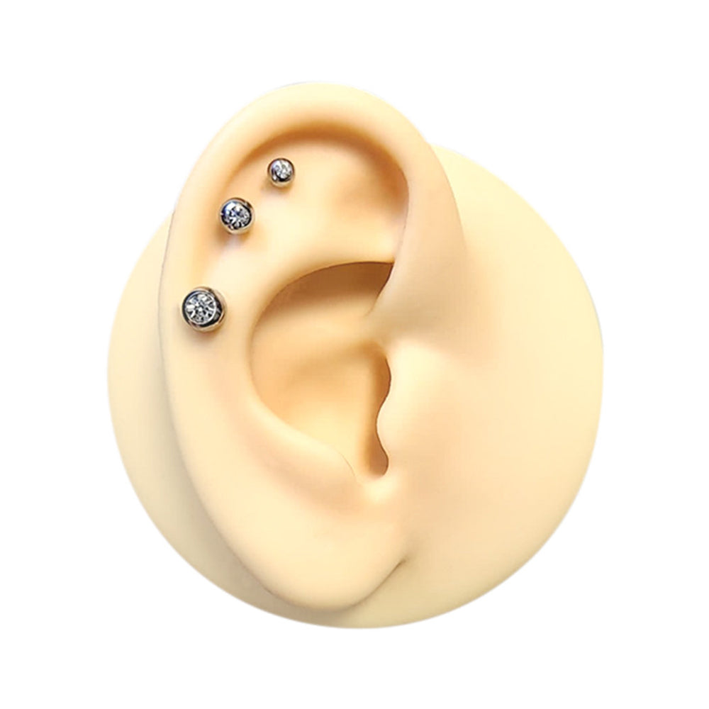 Surgical Steel 16 Gauge Bezel CZ Cartilage Barbell Earrings - 3 Pack