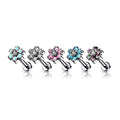 Titanium 18 to 20 Gauge CZ Flower End Labret Stud - Pair