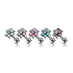 Titanium 18 to 20 Gauge CZ Flower End Labret Stud - Pair