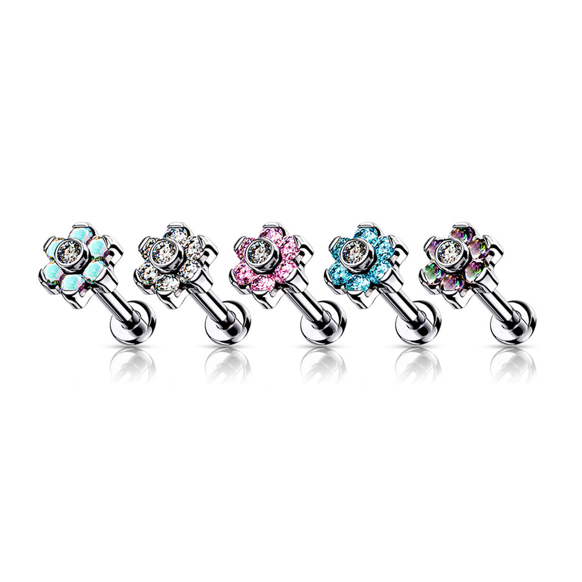 Titanium 18 to 20 Gauge CZ Flower End Labret Stud - Pair