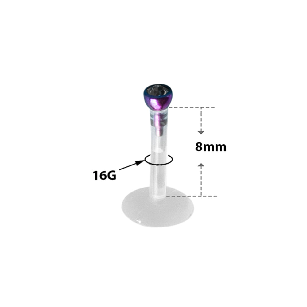 Acrylic and Titanium 16 Gauge Labret Stud with Bezel CZ - photo 2