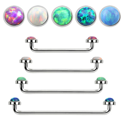 Surgical Steel 14 Gauge Staple Surface Barbell with Bezel Opal