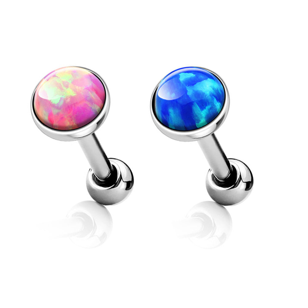 Surgical Steel 16 Gauge Cartilage Barbell with Bezel Opal Tops