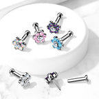 Titanium 18 to 20 Gauge CZ Flower End Labret Stud - Pair