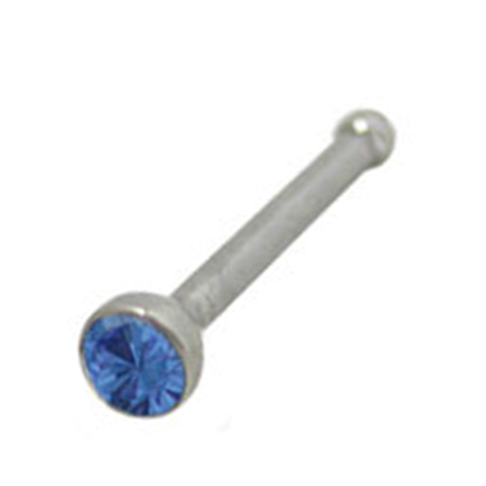 Surgical Steel Nose Bone Stud with Blue CZ - 18 & 20 Gauge