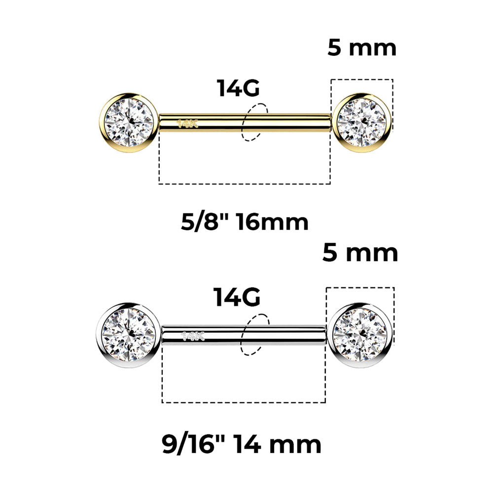 14K Solid Gold 14 Gauge Nipple Barbell with Cluster CZ - Pair - photo 2