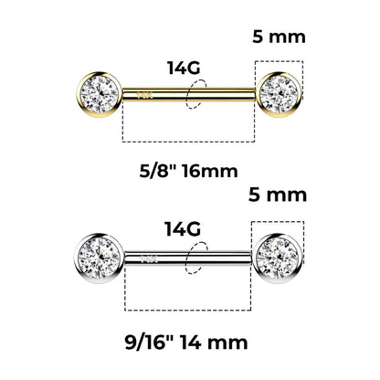 14K Solid Gold 14 Gauge Nipple Barbell with Cluster CZ - Pair - photo 2