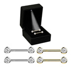 14K Solid Gold 14 Gauge Bezel Set Crystal CZ Nipple Barbell - Pair