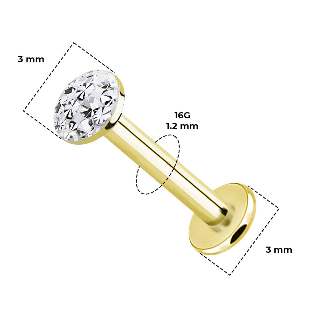 14K Solid Gold Flat Back Labret 16 Gauge 12mm to 16mm with CZ - photo 6