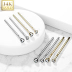 14K Solid Gold 20 & 18 Gauge Bezel Set CZ Fishtail Nose Stud