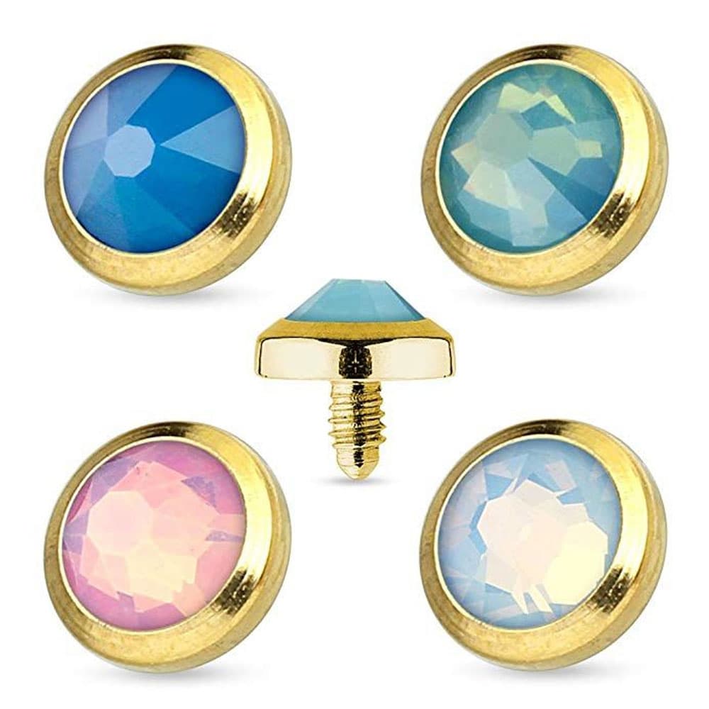 PVD Gold Surgical Steel 14 Gauge Bezel Set Dome Opal Dermal Top