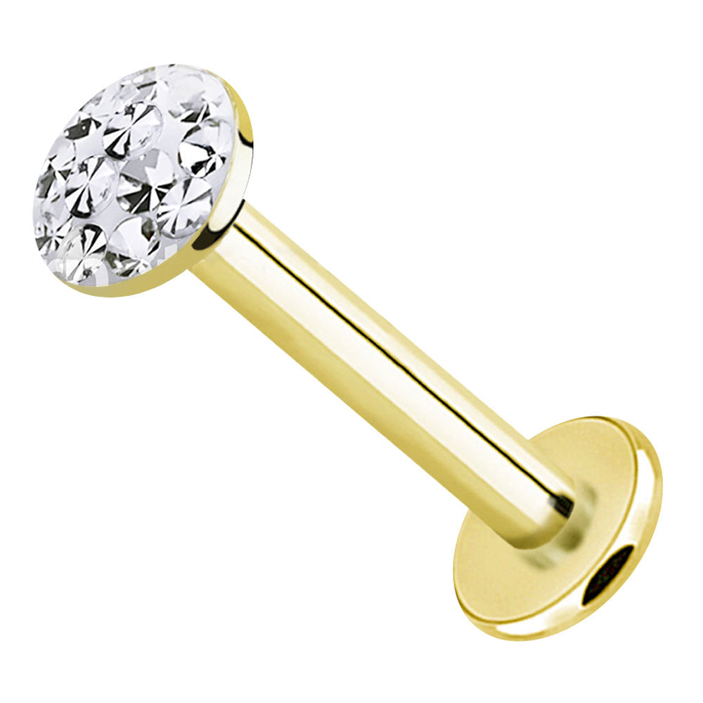 14K Solid Gold Flat Back Labret 16 Gauge 6mm to 10mm with CZ