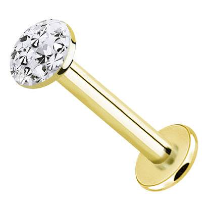 14K Solid Gold Flat Back Labret 16 Gauge 6mm to 10mm with CZ
