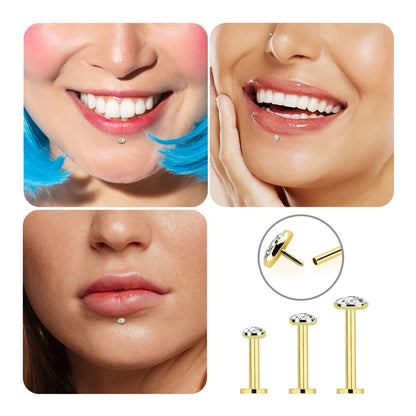 14K Solid Gold Flat Back Labret 16 Gauge 12mm to 16mm with CZ - photo 4