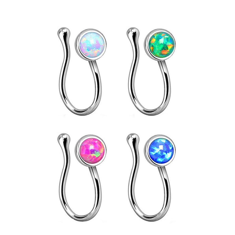 Surgical Steel Non-Piercing Nose Clip with Bezel Set Opal