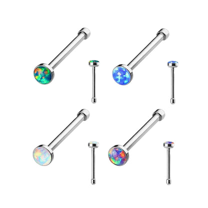 Surgical Steel 20 Gauge Nose Bone Stud with Bezel Set Opal - photo 3