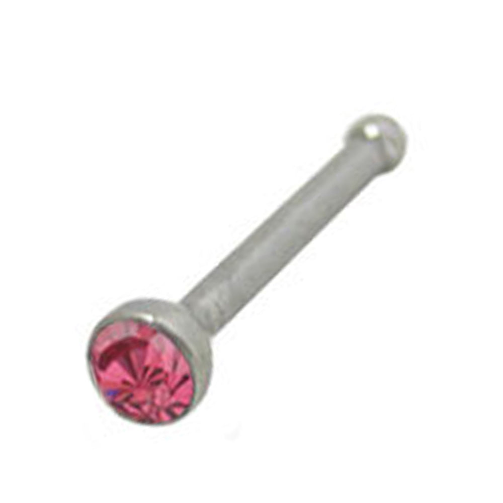 Surgical Steel 18 to 20 Gauge Nose Bone with Pink CZ