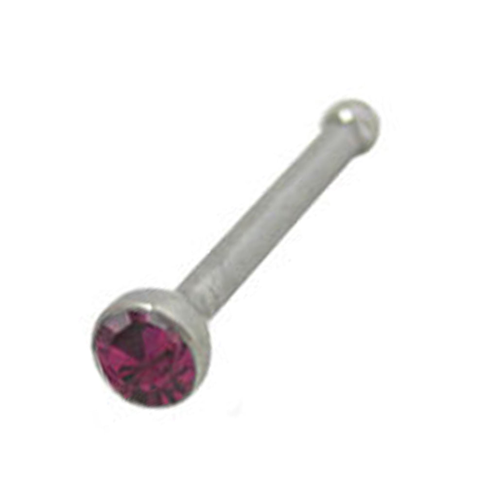 Surgical Steel 18 to 20 Gauge Nose Bone with Purple CZ