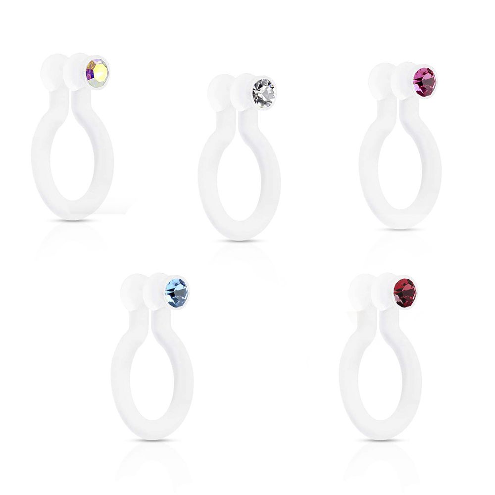 Bio-Flex Non-Piercing Fake Nose Ring with CZ - 5 Colors