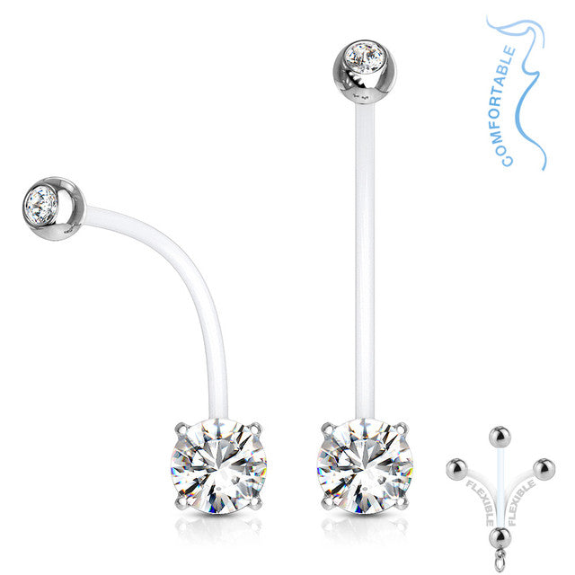 Bio-Flex Long Pregnancy Belly Ring 14 Gauge 1" (25 mm) & CZ Gem - Kruelty - Photo 2