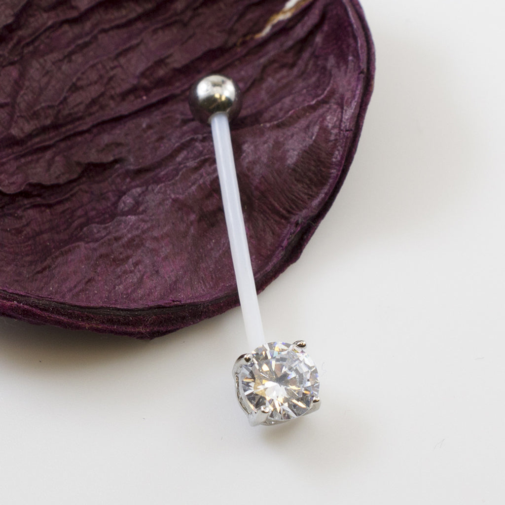 Bio-Flex Long Pregnancy Belly Ring 14 Gauge 1" (25 mm) & CZ Gem - Kruelty - Photo 3