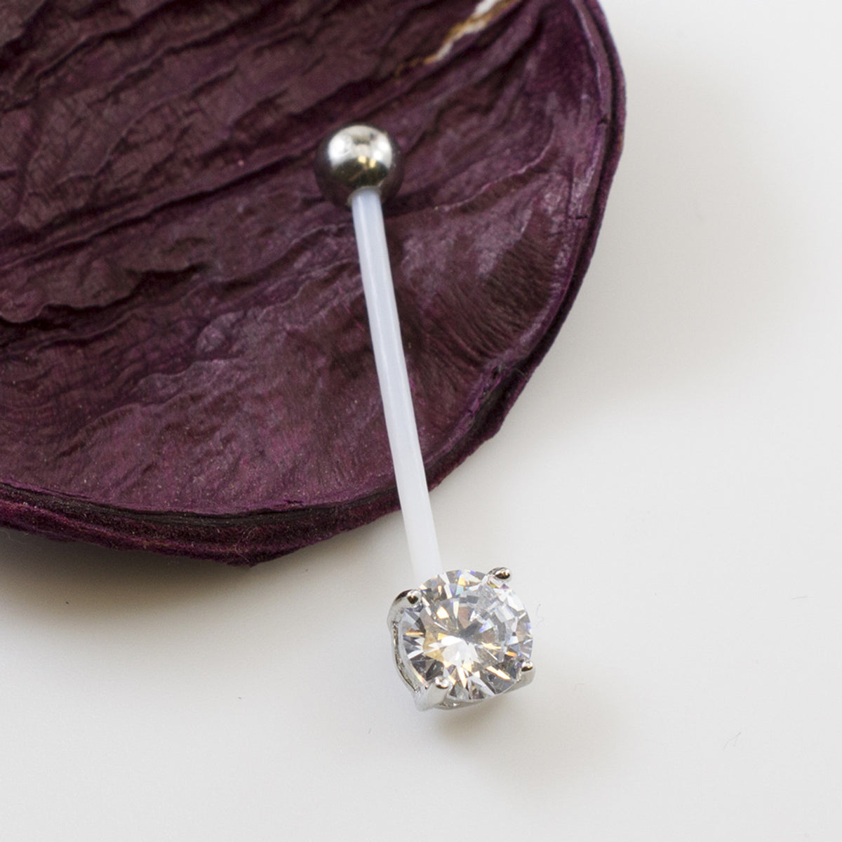 Bio-Flex Long Pregnancy Belly Ring 14 Gauge 1" (25 mm) & CZ Gem - Kruelty - Photo 3