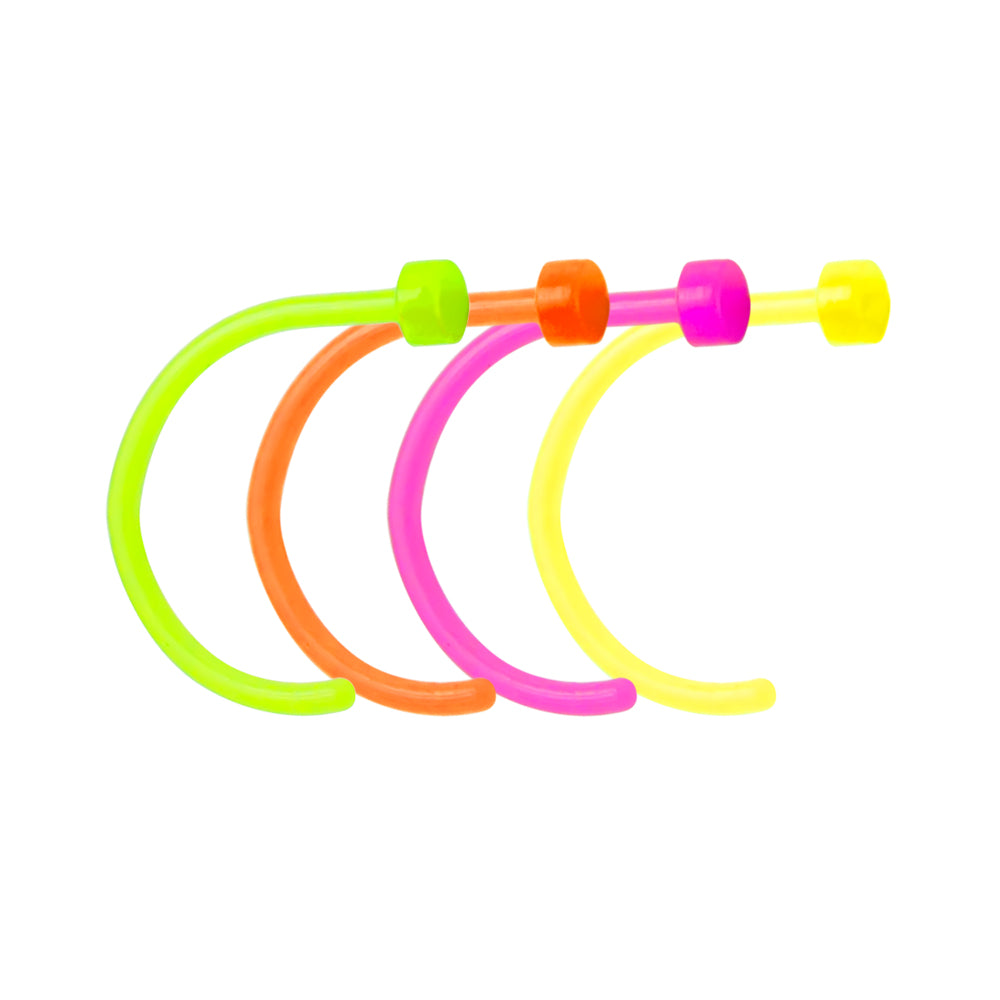 Bioflex 18 Gauge Flexible Nose Hoops UV Glow - 4 Pack