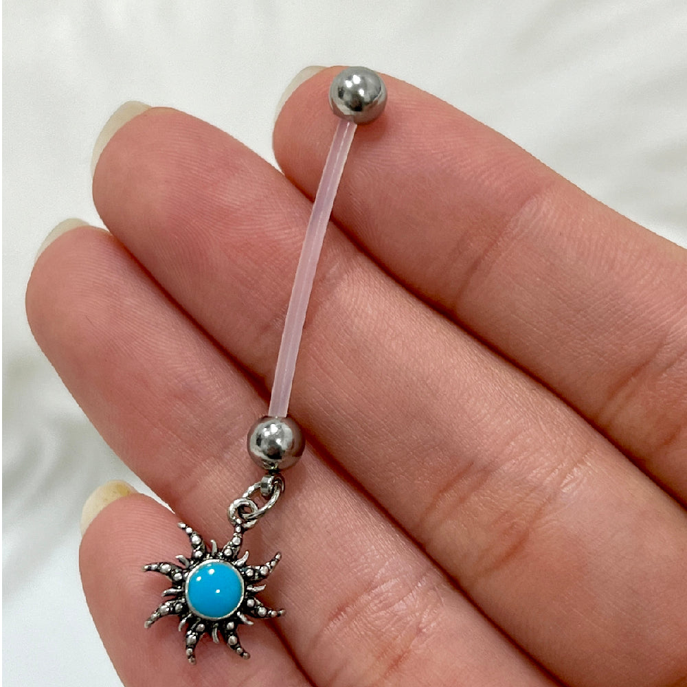 Bioflex Pregnancy Belly Ring 14G 25mm with Turquoise Sun Dangle - photo 3