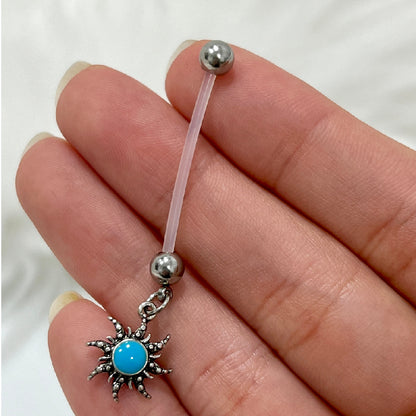 Bioflex Pregnancy Belly Ring 14G 25mm with Turquoise Sun Dangle - photo 3