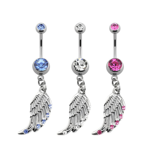 Titanium 14 Gauge Belly Button Ring with Wing CZ Dangle